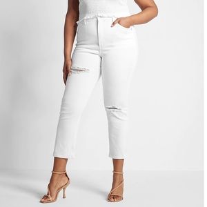 Conscious Edit Super High Waisted White Ripped Slim Jeans